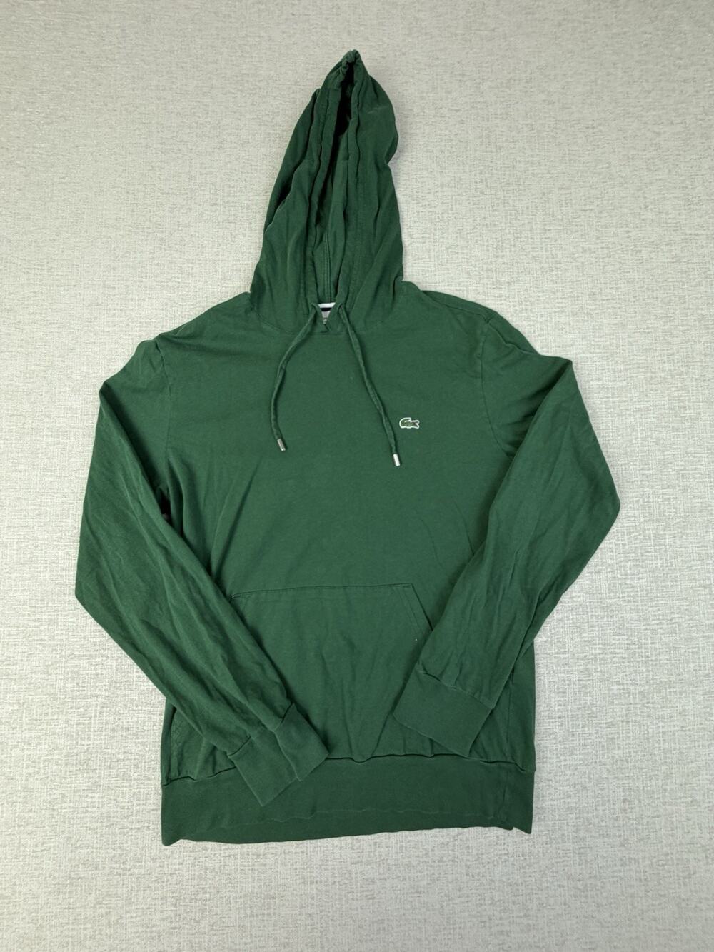 Lacoste Hoodie Men’s Medium Green Regular Fit Cotton Pullover Crocodile Logo